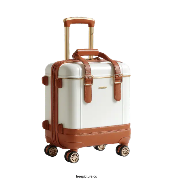 [Transparent Background PNG]Stylish Cream-Colored Travel Suitcase with Brown Leather Trim