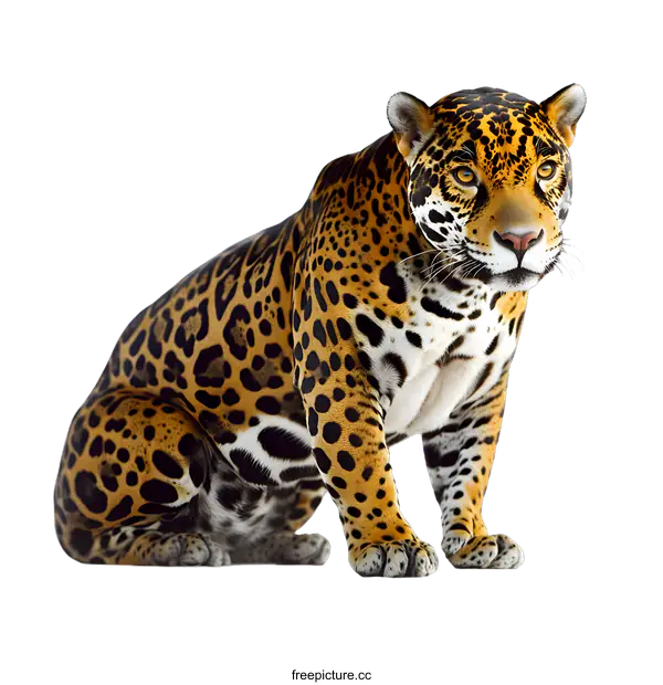 [Transparent Background PNG]Close Up of a Jaguar Sitting on White Background