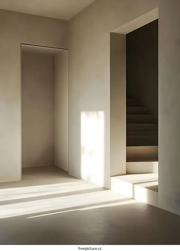 Minimalist Interior Design with Concrete Walls and Stairs