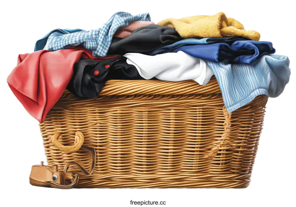 [Transparent Background PNG]Colorful Laundry Basket Filled with Clothes