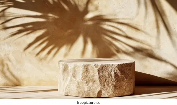 Beige Stone Display Podium with Palm Shadow