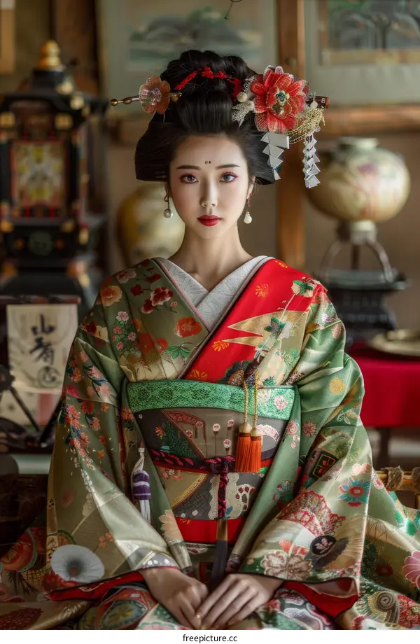 Portrait of a Japanese woman in traditional kimono