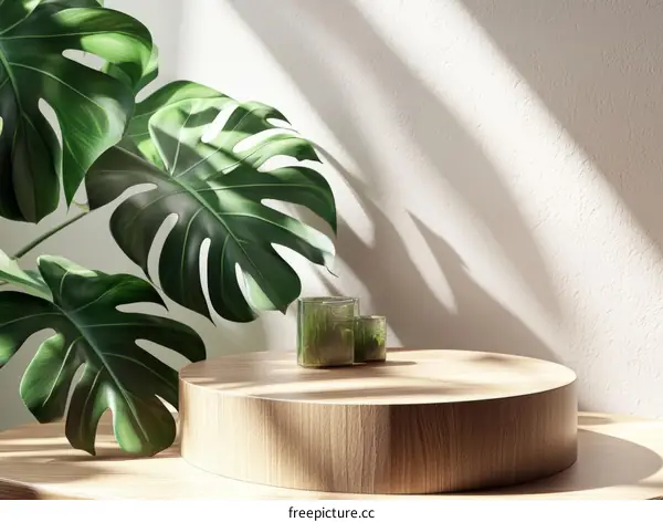Elegant Display Podium with Monstera Leaves