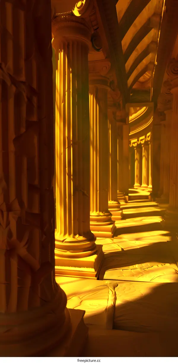 Golden Columns In An Ancient Temple Illustration