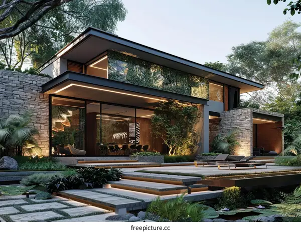Modern Home Exterior Design Blending with Nature