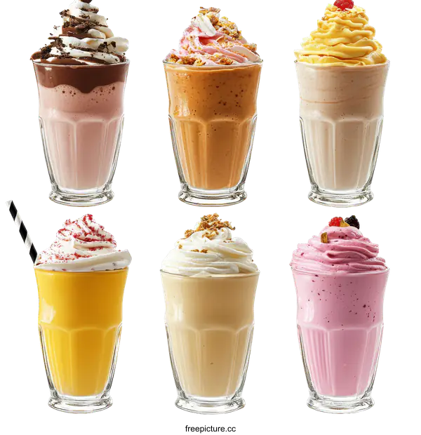 [Transparent Background PNG]Variety of Delicious Refreshing Smoothies and Shakes