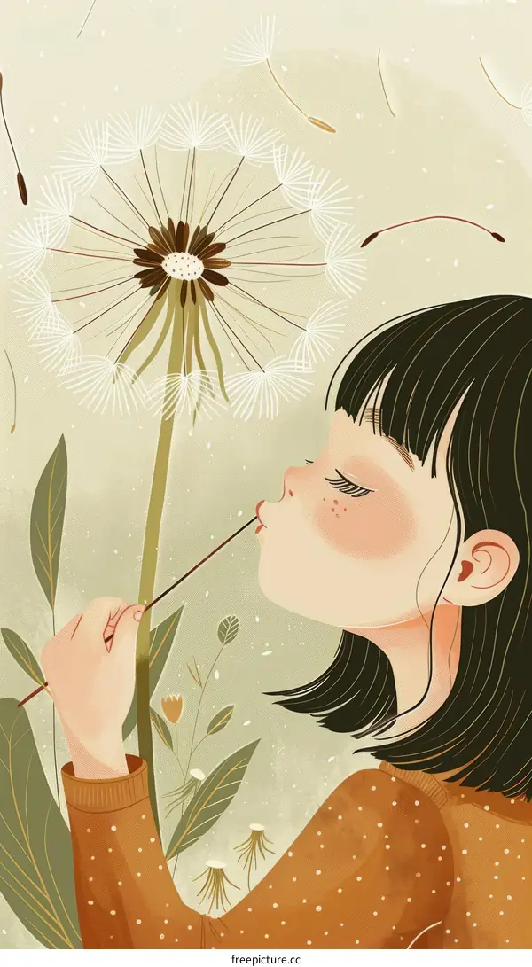 Little girl blowing dandelion