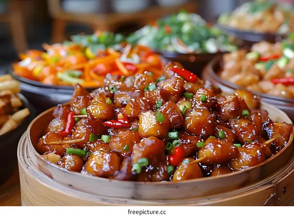 Steamed Pork Belly with Garlic Sauce in a Bamboo Steamer