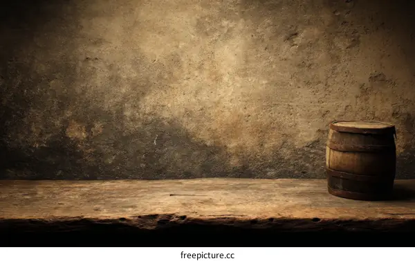 Aged Wooden Barrel on Rustic Table Top