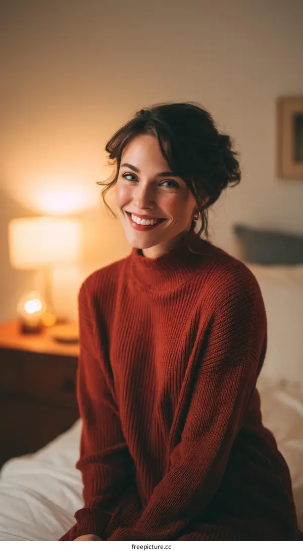 Smiling Woman in a Cozy Red Sweater