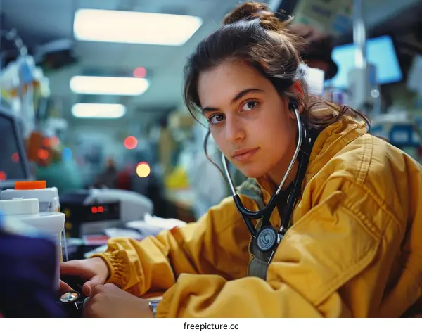 Portrait of a young female doctor wearing a stethoscope around her neck