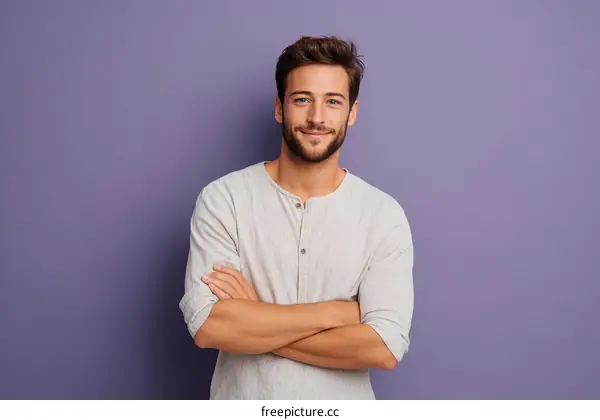 Confident Caucasian Male Portrait Against a Purple Background