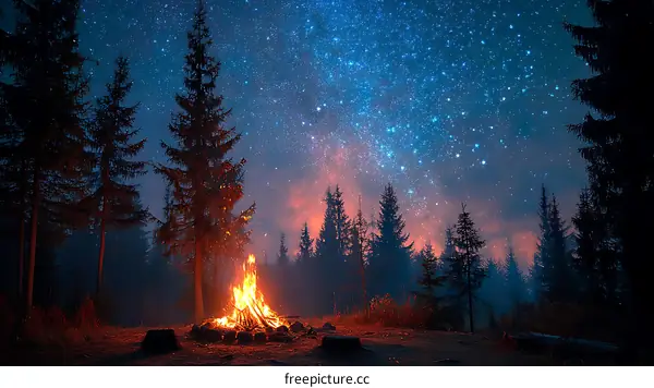 Starry Night Campfire in the Forest