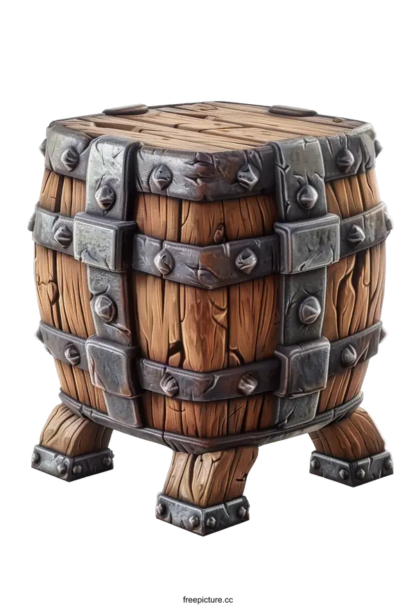 [Transparent Background PNG]Wooden Barrel with Metal Bands