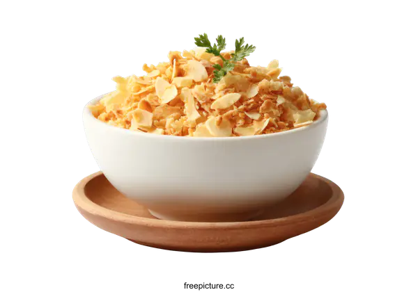 [Transparent Background PNG]Crispy Almond Flakes in a White Bowl