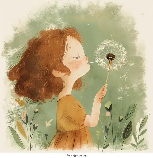 Little Girl Blowing Dandelion Seeds