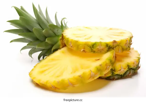 sliced pineapple with green leaves