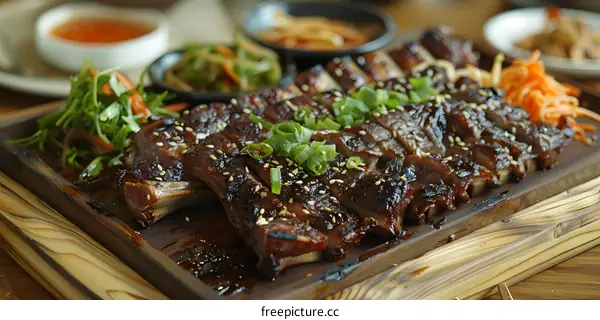A plate of delicious Korean BBQ short ribs