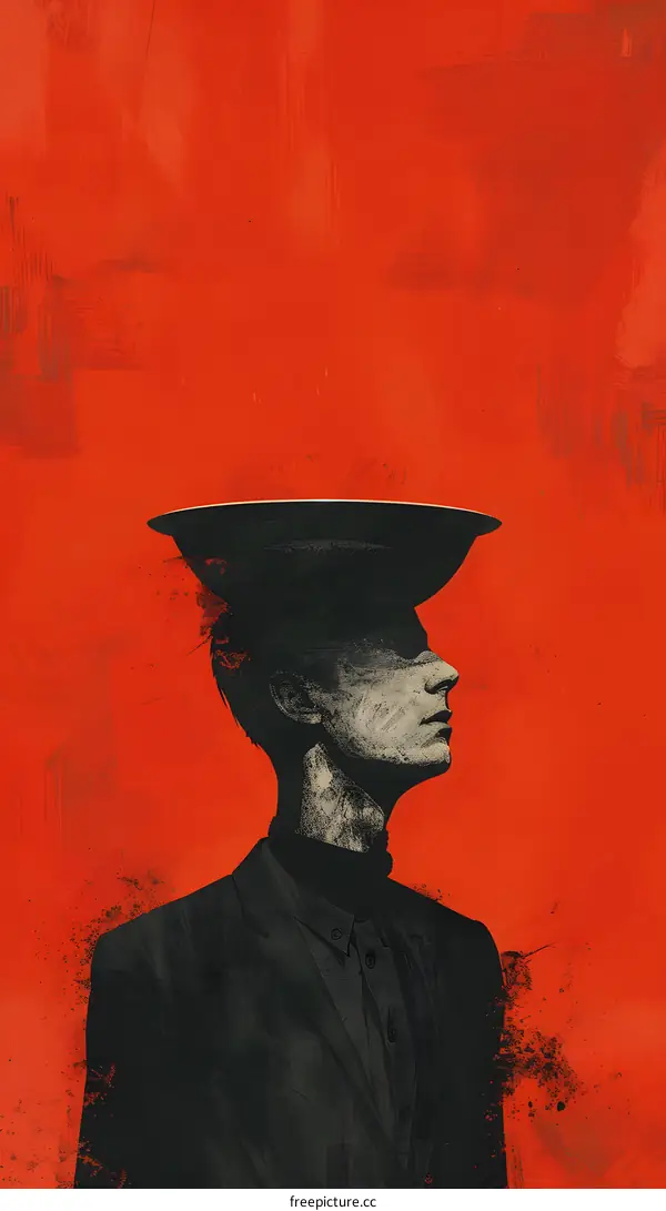 Man Holding Plate Over His Head in Front of a Red Background