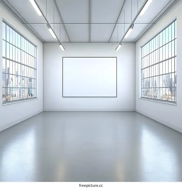 Empty Loft Studio with White Wall and Large Window