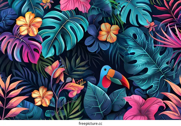 Tropical Floral and Toucan Illustration