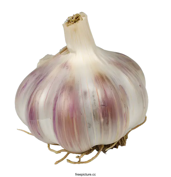 [Transparent Background PNG]Close Up of Fresh Single Garlic Bulb with Purple Stripes