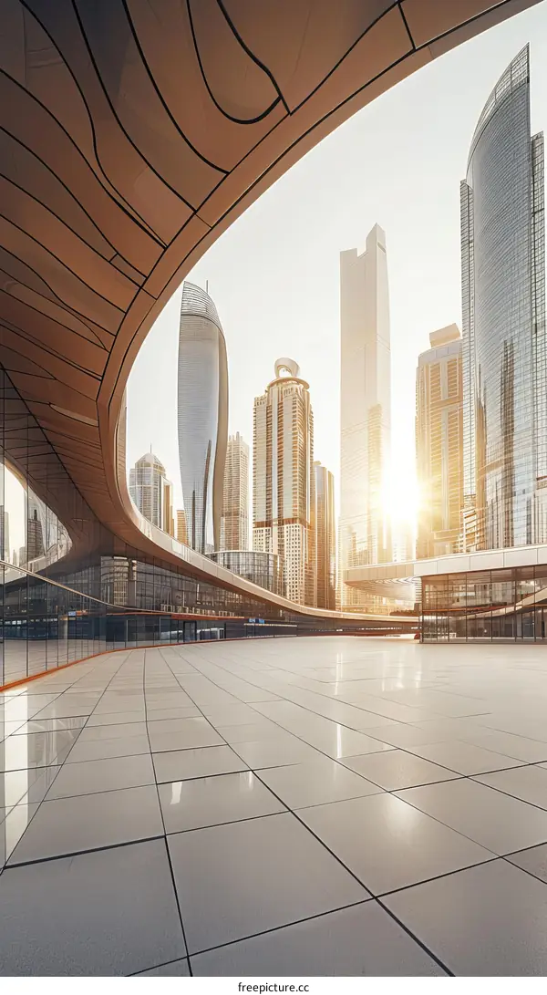 Modern Cityscape with Futuristic Architecture and Glass Facades