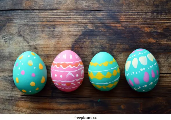 Colorful Easter Eggs on Wooden Background