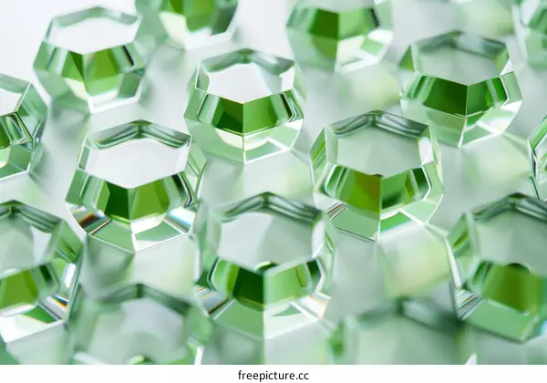 Green Hexagonal Crystal Formation on White Surface