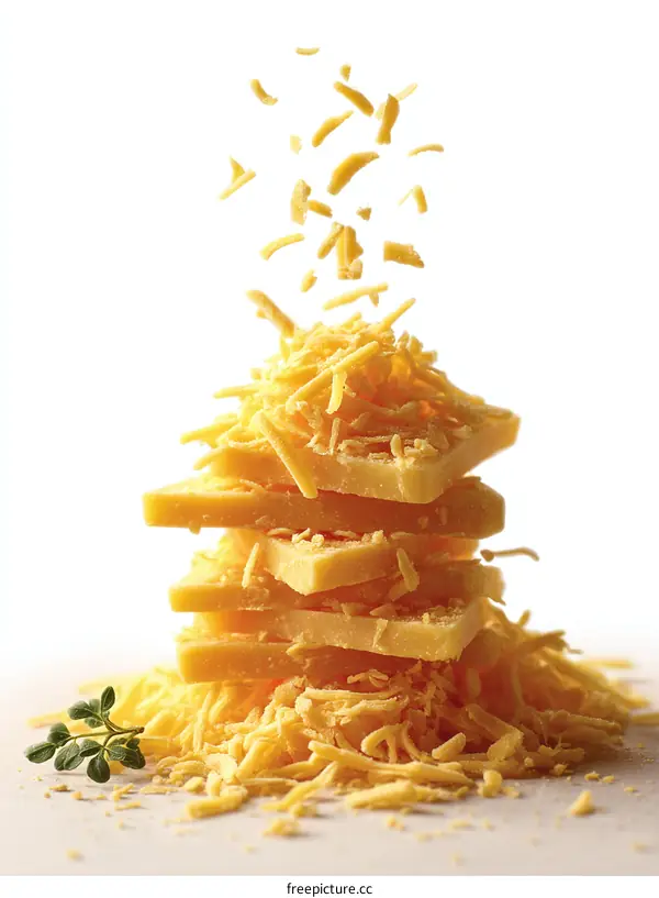 Stacked Cheese with Grated Cheese Falling