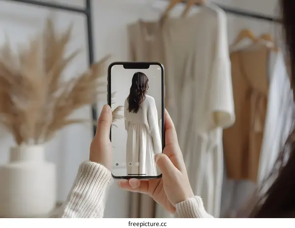 Woman Taking A Photo Of Fashion Model On Phone