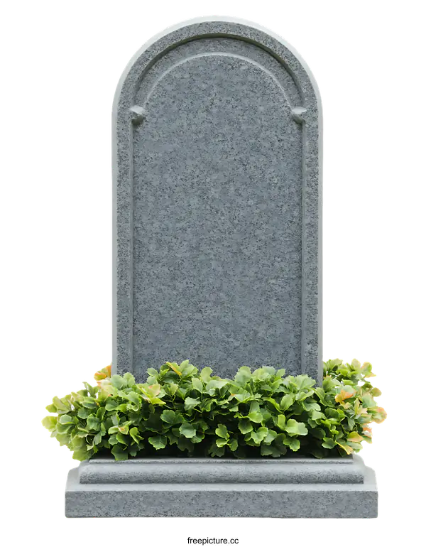 [Transparent Background PNG]Empty Gray Monumental Grave Marker with Floral Decoration
