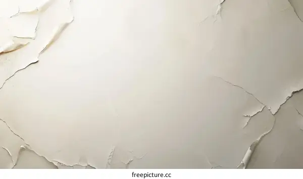 Close-up of a white concrete wall with cracks and peeling paint