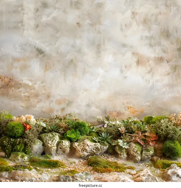 Green Succulents Plants Growing on a Stone Wall Background