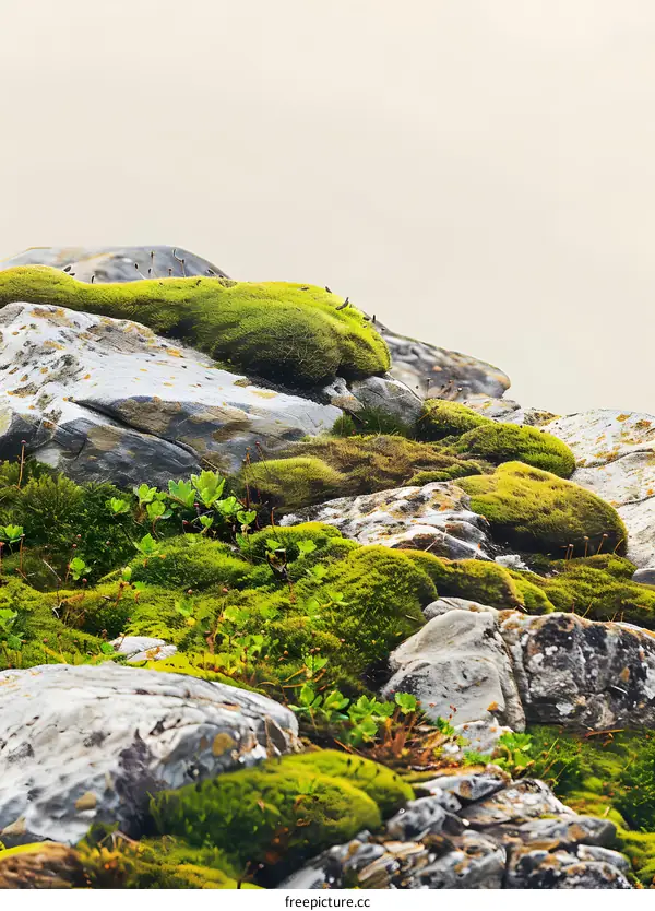 Green Moss Growing On Rocks
