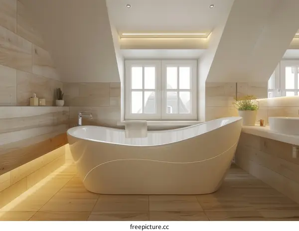 Stylish Bathroom Interior with Freestanding Bathtub