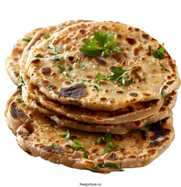 [Transparent Background PNG]Stack of Indian Naan Bread on White