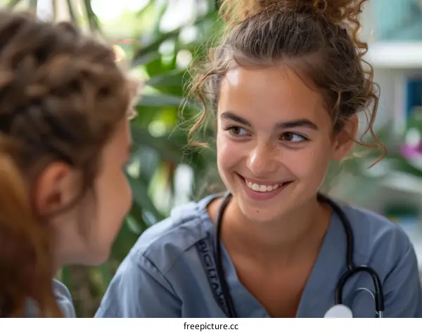 Two female medical professionals talking