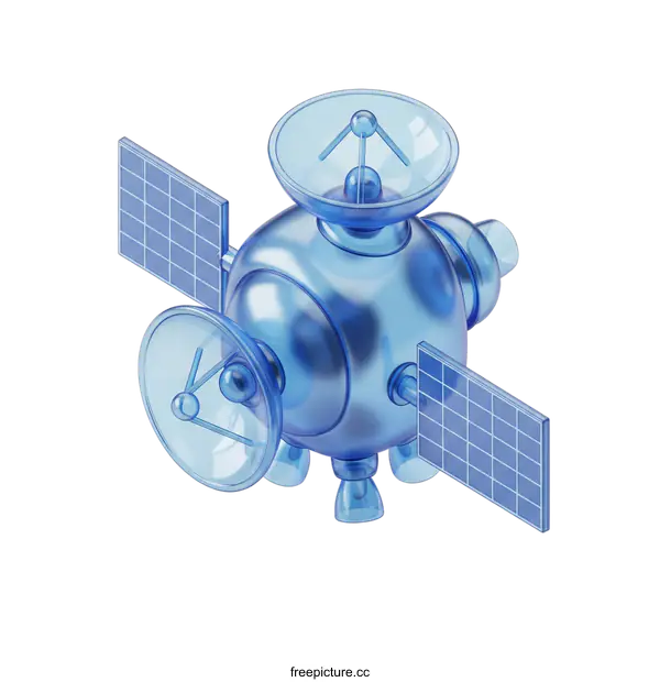 [Transparent Background PNG]Blue transparent model of a satellite with solar panels