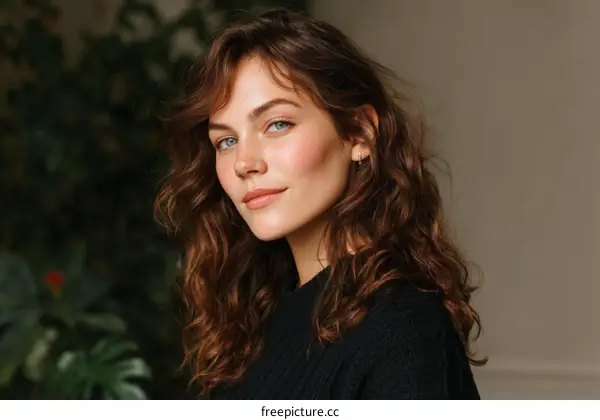 Close-up Portrait of a Caucasian Woman with Curly Hair