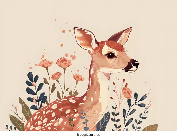 Cute Deer Illustration With Flowers