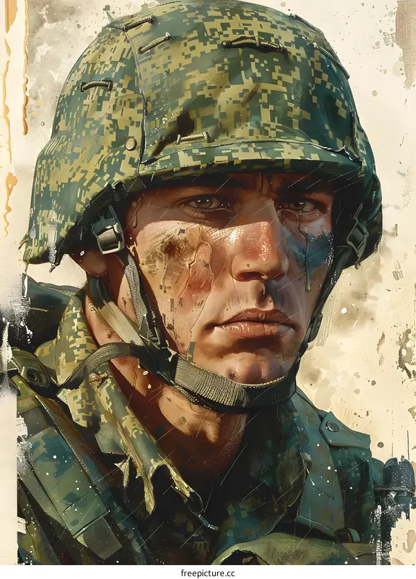 Weathered Soldier Portrait Digital Art