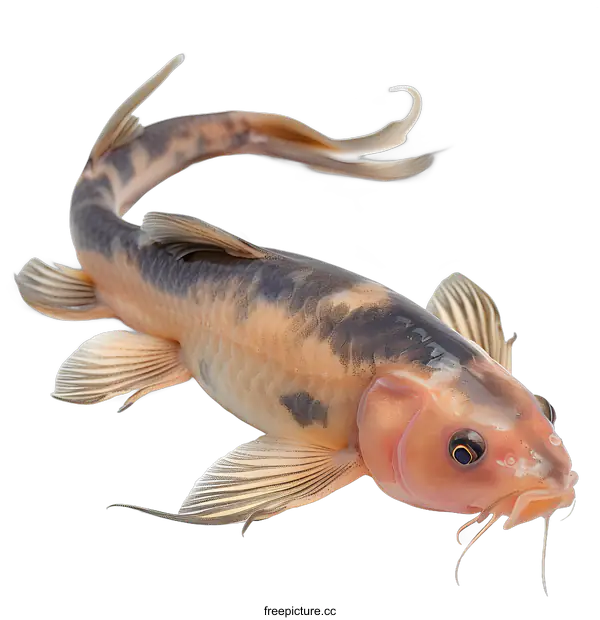 [Transparent Background PNG]Black and Orange Koi Fish on White Background