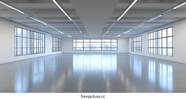 Empty Modern Office Building Interior With Large Windows