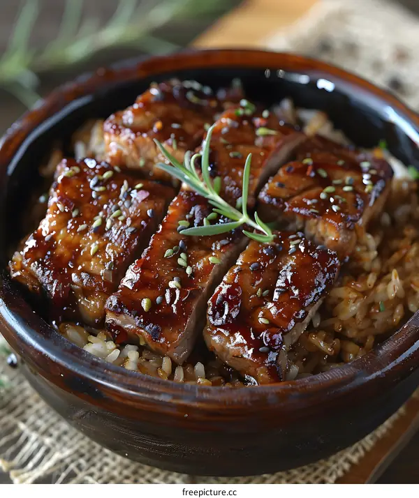 A delicious bowl of beef yakiniku with rice