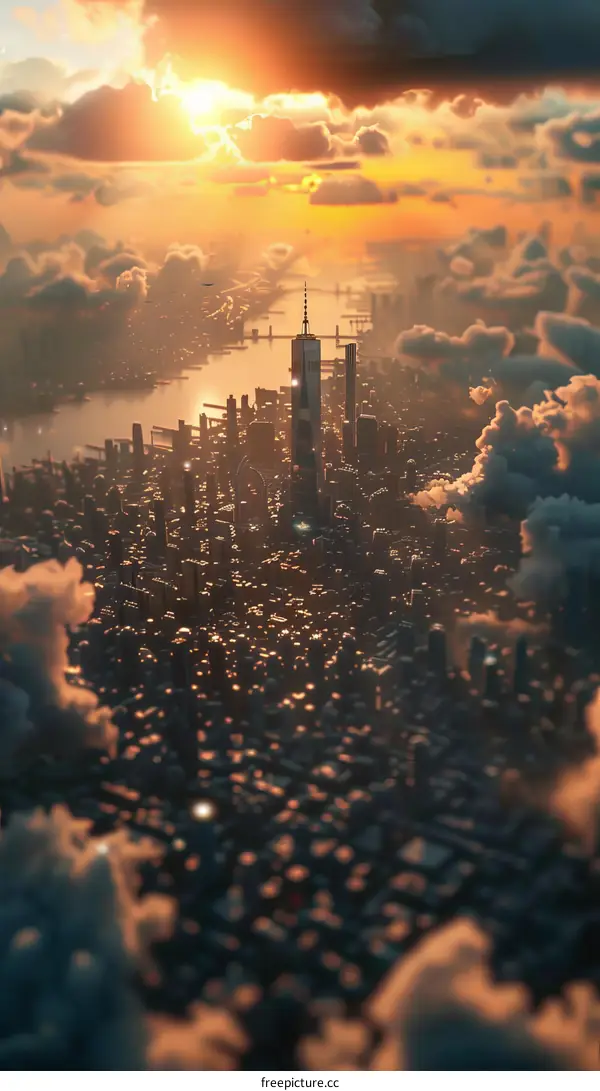 New York City from Above the Clouds at Sunset