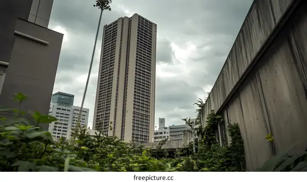 Tall Building In The City With Green Plants