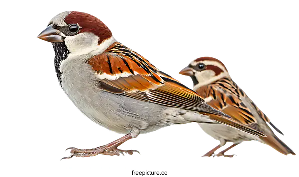 [Transparent Background PNG]Two Eurasian Sparrows Isolated on White Background