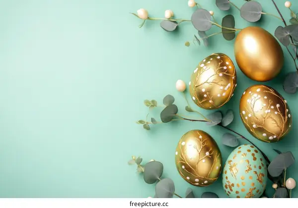 Easter Eggs Decorated with Gold and Teal Design