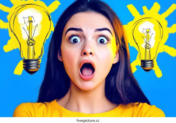 Woman with light bulb idea expression